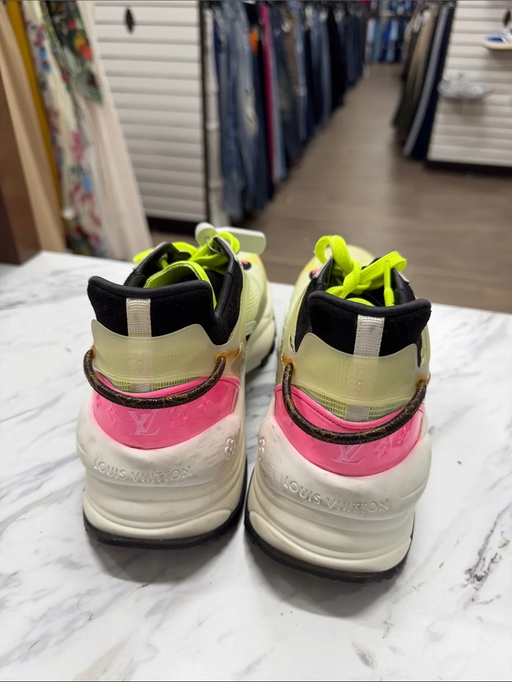 Louis Vuitton Neon Yellow and Pink Mesh Sneakers